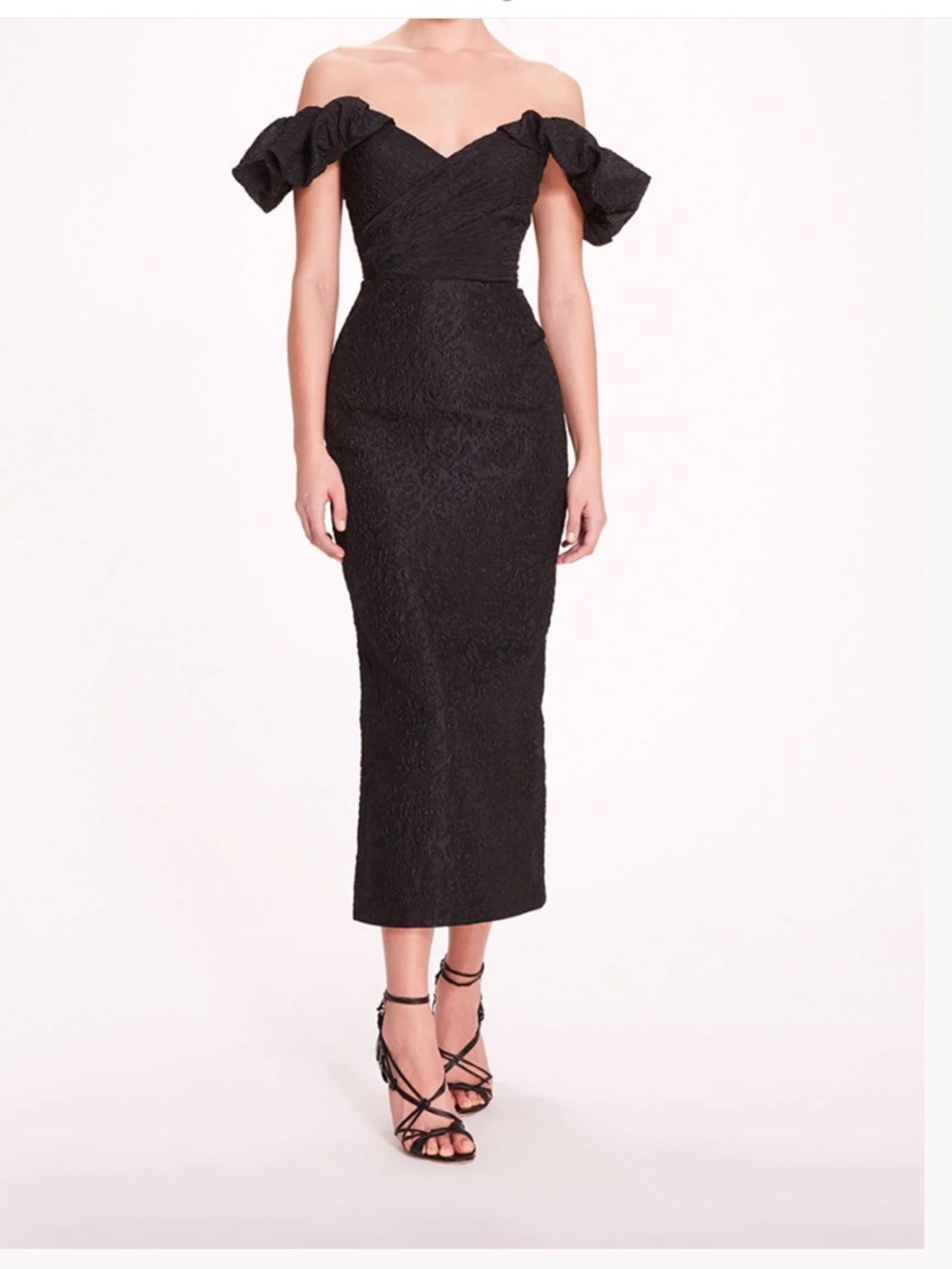 Marchesa  Notte cloque Black Midi dress with Textured Fabric